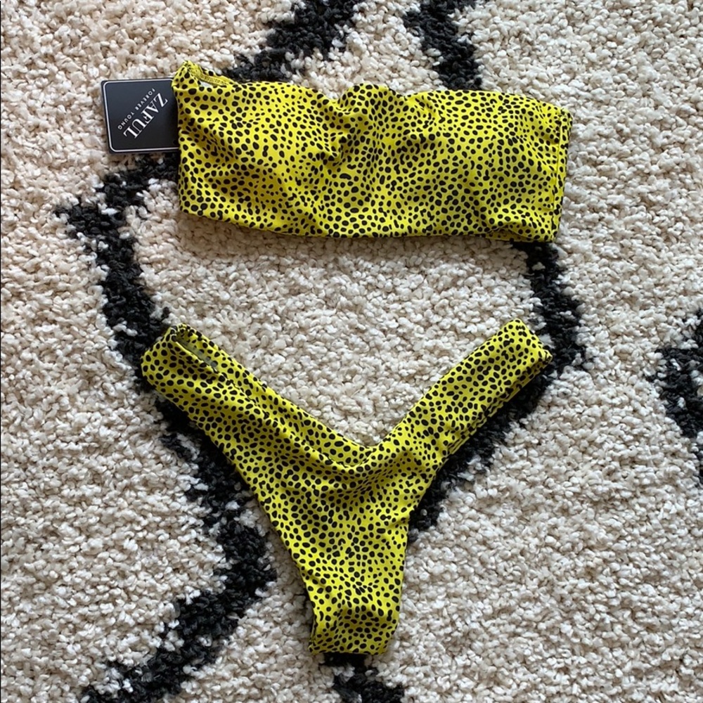 Yellow dot bikini, high waist bandeau